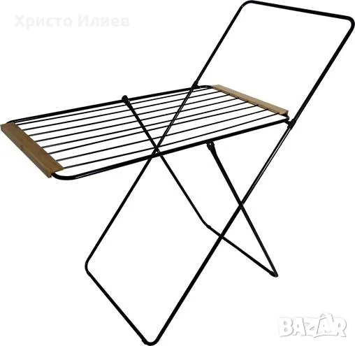 Сушилник за дрехи Сушило за дрехи разтегателно черно с бамбук, снимка 1