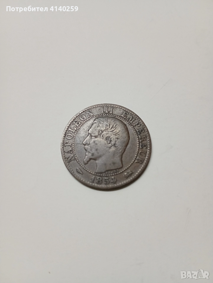 ФРАНЦИЯ МОНЕТА 5 САНТИМА 1854 Г , снимка 1