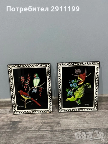 Стъклена картина с птици, комплект от 2бр.