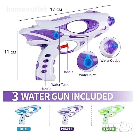 ПРОМОЦИЯ Водни пистолети в свежи цветове (к-кт от 3 бр.) SUNSHINE SMILE WATER GUN (X3) X0016DK4LN, снимка 4 - Други - 51615399