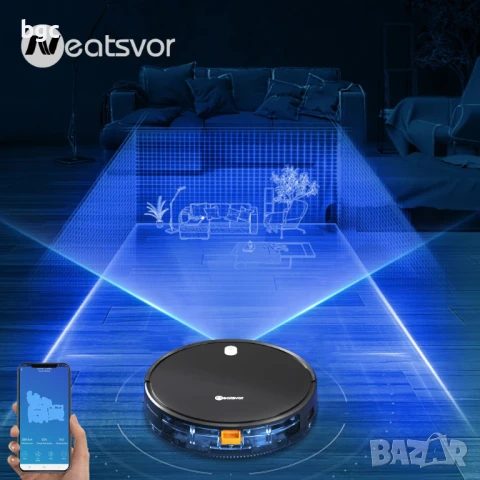 Робот прахосмукачка Neatsvor X520, 6000Pa, 5200mAh, 75 мм височина, моп, до 250m2, черен, снимка 2 - Прахосмукачки - 50470851