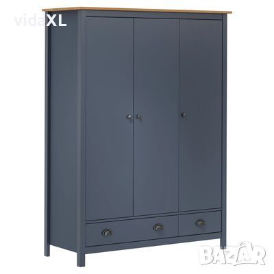 vidaXL Гардероб с 3 врати Hill сив 127x50x170 см борово дърво масив（SKU:288953, снимка 1 - Гардероби - 44957515