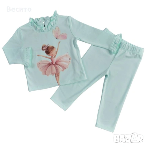 Памучен детски комплект с къдрички Ballerina & Butterfly в розово, екрю и мента, снимка 3 - Комплекти за бебе - 53400757