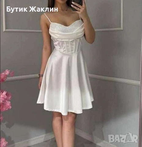 Къса сатенена рокля с пайети , снимка 5 - Рокли - 53989784