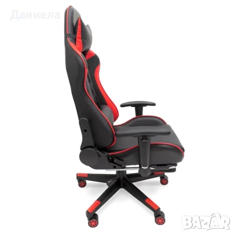 Ергономичен геймърски стол с функция за масаж и подложка за крака - червен, снимка 9 - Столове - 53237857