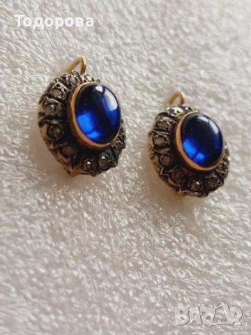 Стари антикварни златни обеци със сапфири и диаманти, злато 14к., 2 260 лв, снимка 15 - Обеци - 52211596