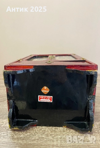 Винтидж китайска кутия за бижута от червено лакирано дърво с резба, снимка 9 - Антикварни и старинни предмети - 52063984