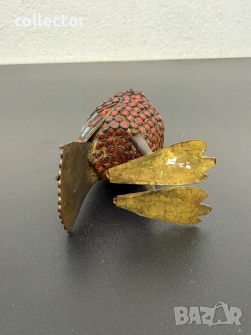 Винтидж месингов бухал / птица с корали. №7724, снимка 7 - Антикварни и старинни предмети - 52789556