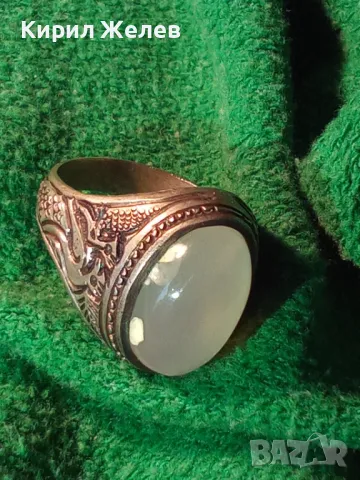 Стар РЪЧНО ОРНАМЕНТИРАН СКЪПОЦЕНЕН СРЕБЪРЕН ПРЪСТЕН ЛАКИРАНО СРЕБРО с ШЛИФОВАН ЛУНЕН КАМЪК 50109, снимка 16 - Антикварни и старинни предмети - 49294816
