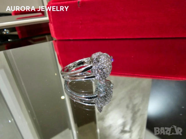 CARTIER Panthere de Cartier White Gold Paved Head Diamonds Пръстен, снимка 6 - Пръстени - 53238592