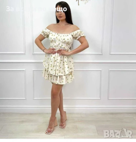 Дамска Къса Лятна Рокля С Паднали Рамене - Налични Различни Цветове Код A682, снимка 5 - Рокли - 50743109