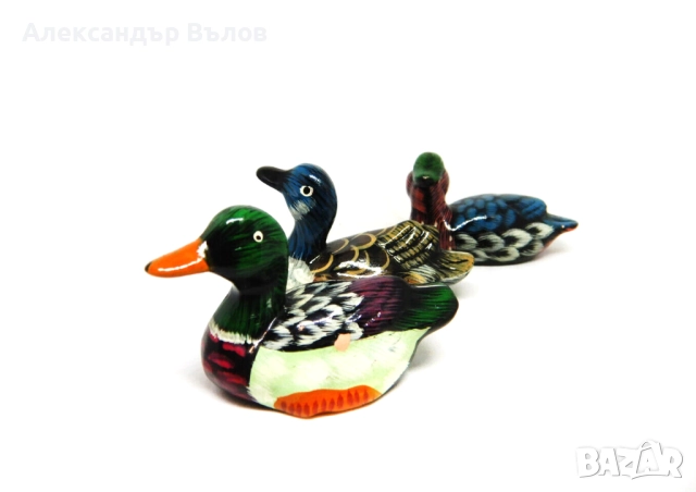 Комплект от 3 стари керамични патета три ръчно рисувани фигурки, снимка 8 - Колекции - 51847949