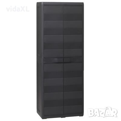 vidaXL Градински шкаф за съхранение с 3 рафта, черен（SKU:43702