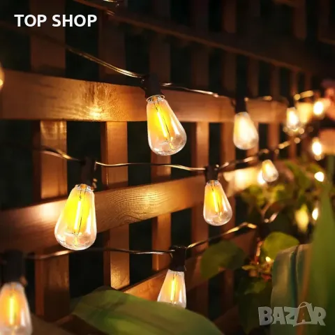 Външни соларни стрингови светлини, 18,3 м, 15+2 LED нечупливи крушки, дистанционно, USB конектор, снимка 7 - Соларни лампи - 49957221