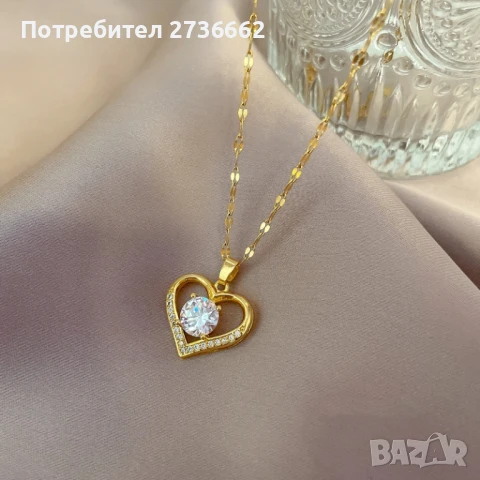 Позлатено колие " Сърце " , снимка 6 - Колиета, медальони, синджири - 50473231