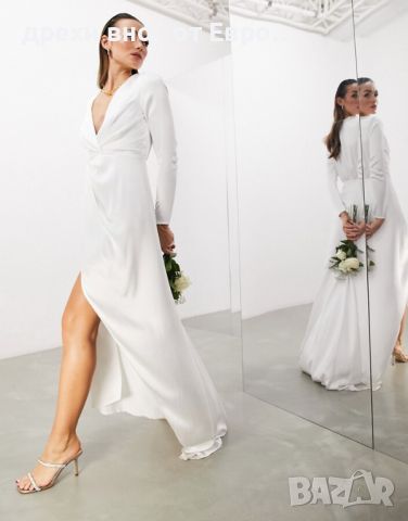 ASOS Bridal бяла сатенена сватбена рокля 38 размер, снимка 6 - Рокли - 46683611