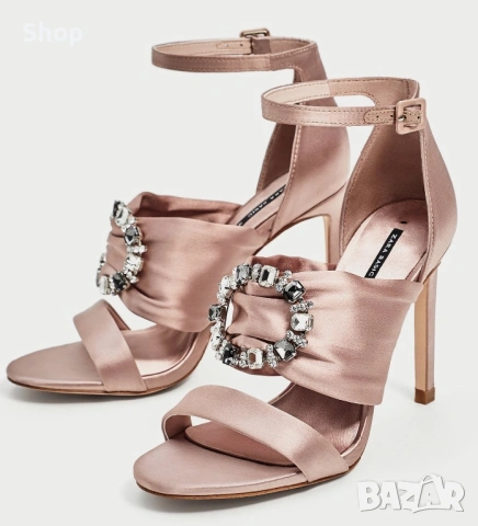 👡 Сатенени сандали на ток на Zara , снимка 3 - Сандали - 53775883