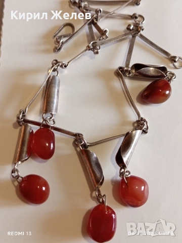 Качествено винтидж сребърно колие с КОРНЕОЛ ювелирна изработка 31343, снимка 5 - Колиета, медальони, синджири - 53002349