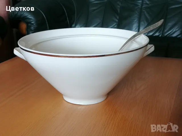 Супник с черпак,овално плато и чиния "Krone Qualitats Porcellan", снимка 4 - Антикварни и старинни предмети - 49616499