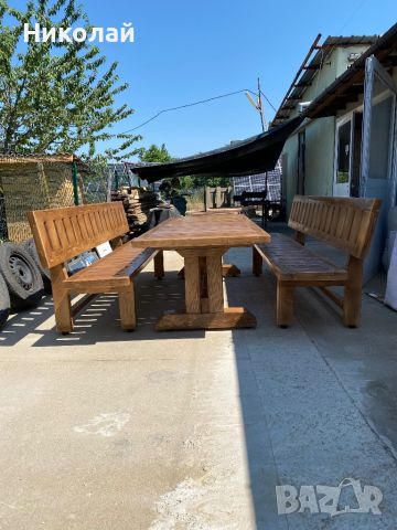 Дървена маса с пейки, снимка 5 - Градински мебели, декорация  - 45615861