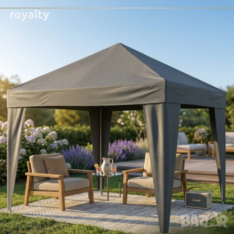 Сгъваема градинска шатра 3x3 м – Здрава метална конструкция, регулируема височина и защита от слънце