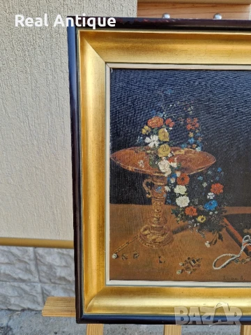 Натюрморт масло върху платно кеширано на фазер авторски, снимка 5 - Антикварни и старинни предмети - 51054256