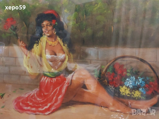 Стара европейска картина, темпер на картон, снимка 5 - Картини - 52273979