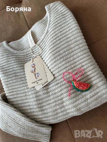 Skovhuus нов пуловер от 100% органичен памук с брошка, снимка 3 - Блузи с дълъг ръкав и пуловери - 53724887