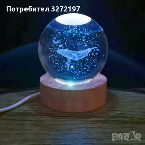 LED Светеща кристална топка/лампа, 3D сензорна - Кит, снимка 2 - Настолни лампи - 46926456