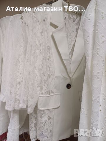 Бяло дамско сако с дантела, снимка 8 - Сака - 46410839