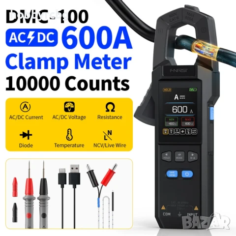 Амперклещи FNIRSI,DMC-100,DC/AC ток,напрежение,съпротивление,капацитет,диоди и др., снимка 2 - Клещи - 50694488