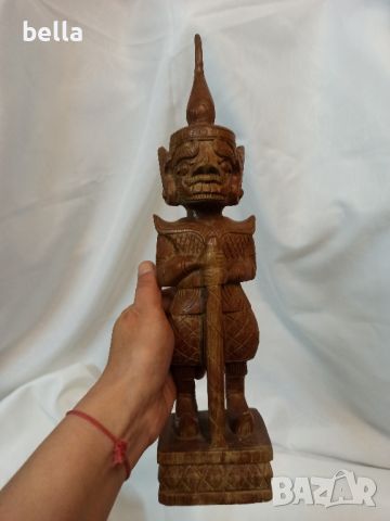 Дървена фигура ретро, тайландски храмов пазач, резбована фигура от тиково дърво , снимка 4 - Антикварни и старинни предмети - 45159879