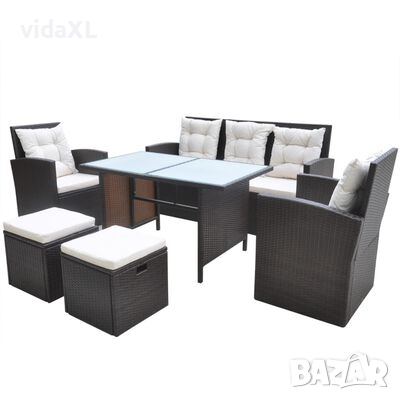vidaXL Градински комплект с възглавници, 6 части, кафяв полиратан(SKU:41256