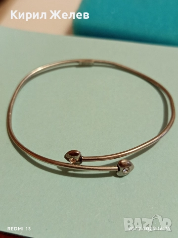 РЪЧНА ИЗРАБОТКА СРЕБЪРНА ГРИВНА с МАЛКИ СЪРЦА ИНКРУСТИРАНИ КРИСТАЛИ Italy 34508