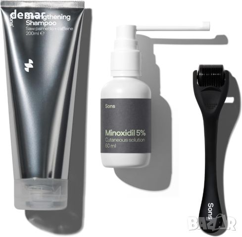 Sons Minoxidil 5%, укрепващ шампоан и дермаролер против косопад и изтъняване за мъже, за 1 месец, снимка 1 - Продукти за коса - 45607082