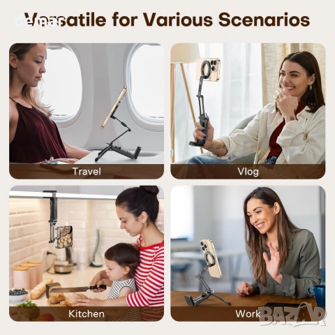 OMOTON TP02 Pro 360° въртящ се MagSafe статив, с 1/4" винт и Arca Swiss плоча, снимка 8 - Селфи стикове, аксесоари - 53281327