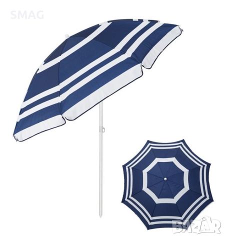 Плажен чадър - синьо тъмносиньо и бяло - 2 м, снимка 1 - Други - 46292433
