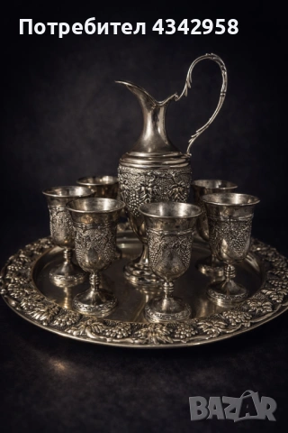 Винтидж комплект за вино/ликьор с поднос – посребрен (мелхиор).1970-1990г.