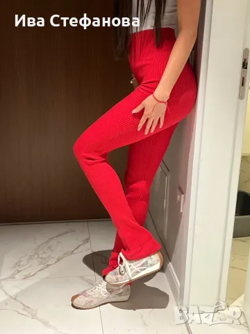 Нов висока талия  секси спортен елегантен червен еластичен панталон рипс рипсен Alice Evis , снимка 5 - Панталони - 49702117