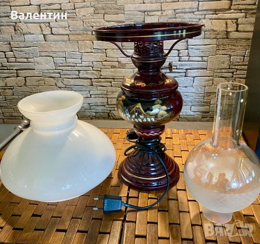 #0015# Винтидж електрическа лампа – калай, ръчно рисувана, Холандия (Tiel), снимка 4 - Настолни лампи - 50701162