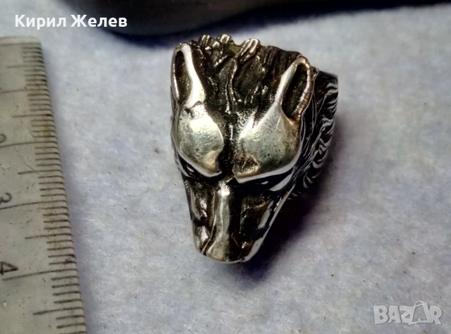 ФИГУРАЛЕН КОЛЕКЦИОНЕРСКИ АРТ ПРЪСТЕН ВЪЛК от НИКЕЛИРАНА БЛАГОРОДНА НЕРЪЖДАЕМА СТОМАНА 25161, снимка 3 - Пръстени - 51280126