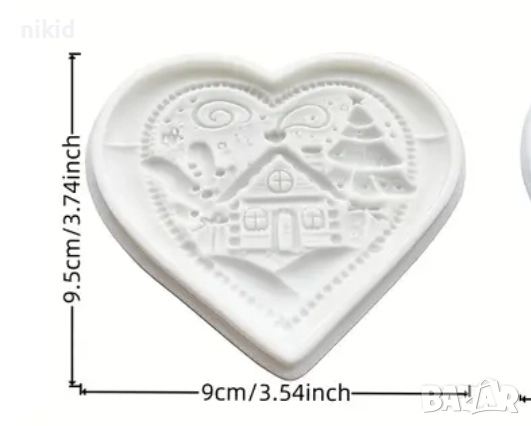 Сърце Коледна къща с елха бисквитка силиконов молд форма фондан шоколад гипс декор украса, снимка 3 - Форми - 52701832