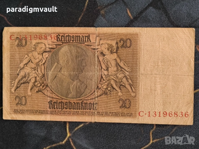 Райх банкнота - Германия - 20 марки | 1929г., снимка 2 - Нумизматика и бонистика - 54084855