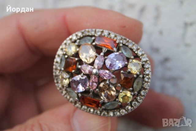 Дамски сребърен пръстен с полускъпоценни камъни, снимка 11 - Пръстени - 53877737