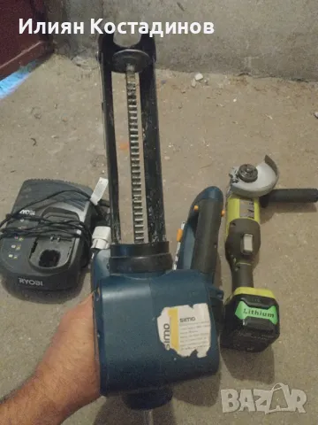 Ryobi 18 v ъглошлайф, зеге, пистолет за силикон, зарядно и батерии, снимка 13 - Винтоверти - 43399183