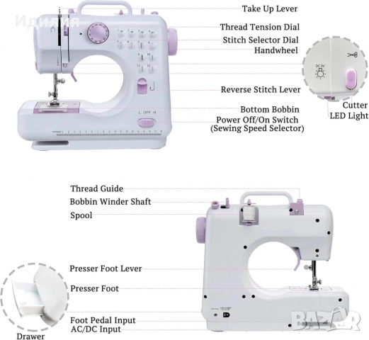 Мини шевна машина с 12 различни вида шевове SM-505A, снимка 6 - Шевни машини - 51696833