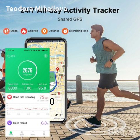 Смарт часовник Мъже Жени, GPS, IPX68 водоустойчив Android iOS, снимка 4 - Мъжки - 46639783