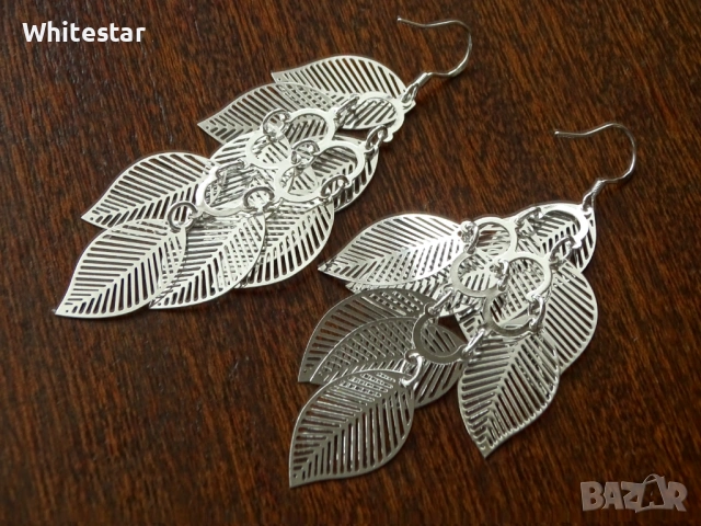 Красиви посребрени обеци "Сребърни листа", снимка 3 - Обеци - 53634729