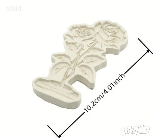 Вечна роза 2 стръка на стойка силиконов молд форма фондан декор украса, снимка 2 - Форми - 53788281