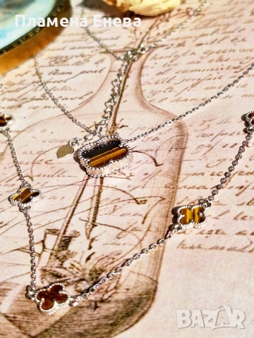Колиета по модел на Van Cleef – сребърни бижута, снимка 8 - Колиета, медальони, синджири - 53744835